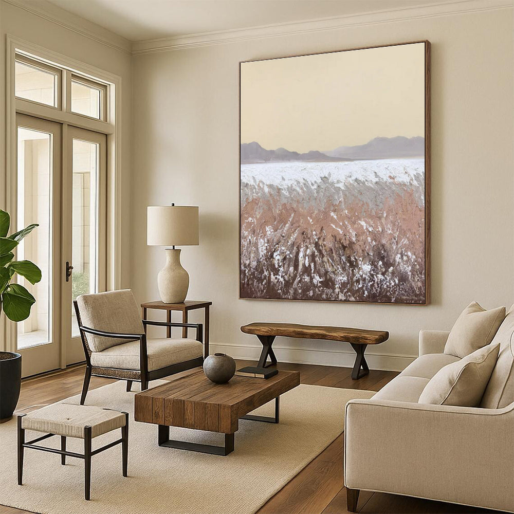 Beige, Brown, Gray Textured Landscape “Desert Calm” - Painting On Canvas PS0806