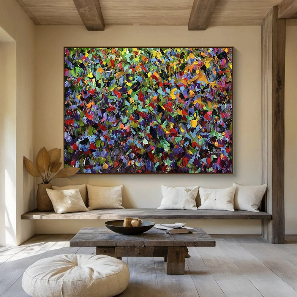 “Intense Colorful Dot Filled Greenery” Pointillist Landscape Painting On Canvas PT1798