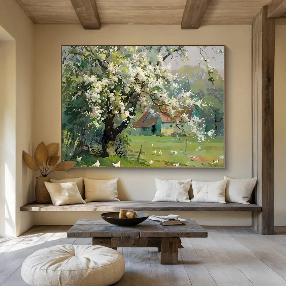 “Spring Blossom Farm” - Impressionistic Rural Painting On Canvas PT215