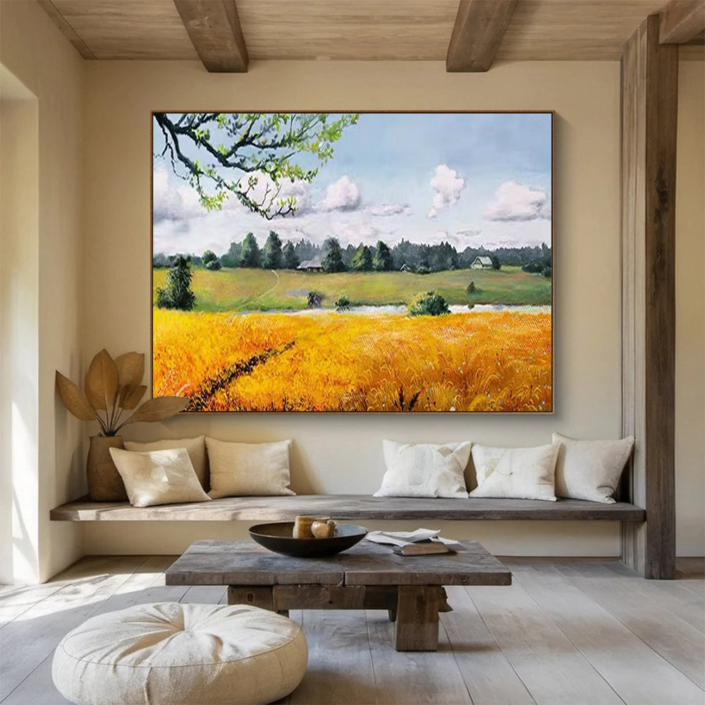 “Sunny Rural Field” - Realistic Landscape Painting On Canvas PT208