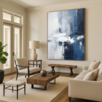 Blue, Gray & White Subtle Abstract "Ocean Mist" Painting On Canvas PS0851