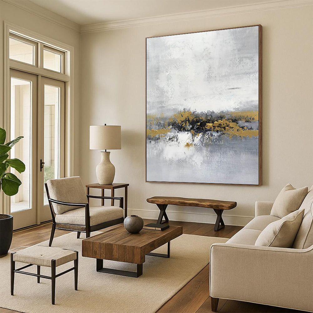 “Grey - Gold Abstract Horizon of Dreams” Painting On Canvas PS0380