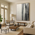 “Black and White Vertical Textured Stripes” - Minimalist Abstract Painting On Canvas DS382