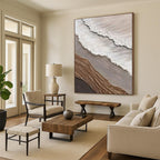 “White, Grey, and Brown Textured Wave Collage” - Mixed - Media Coastal Painting On Canvas DS344