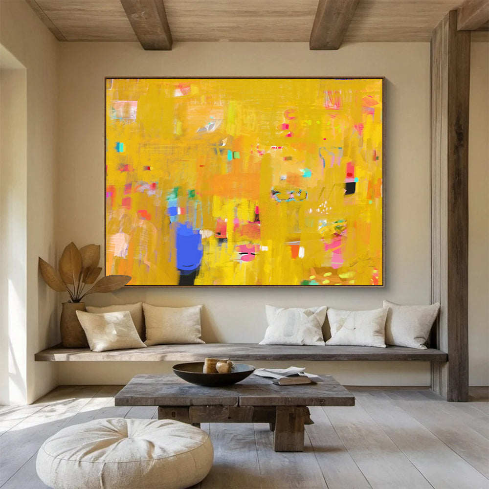 Bright Yellow Abstract Energy Painting On Canvas DKS038