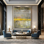 “Gray - Yellow Abstract Divide” - Industrial Abstract Painting On Canvas PS0213