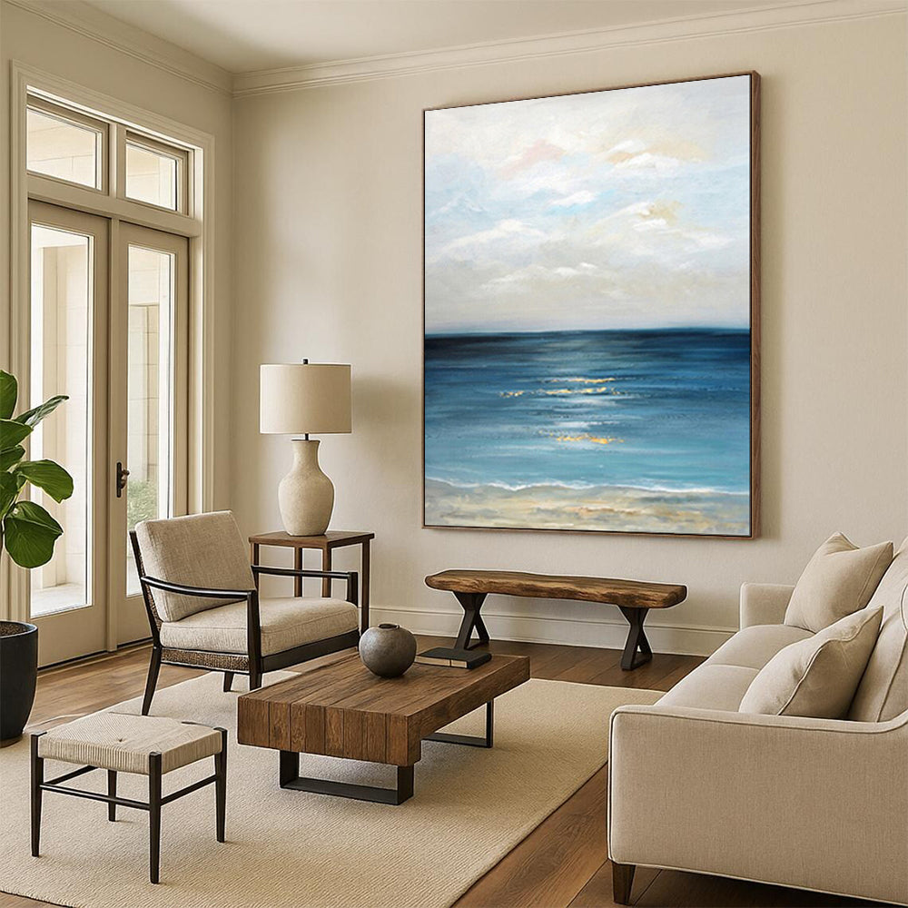 “Seascape with Golden Reflections” - Impressionist Painting On Canvas PT2020