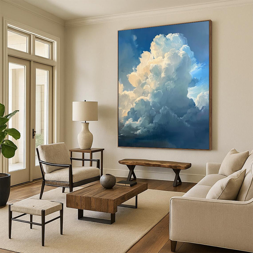 “Blue - White Fluffy Clouds” - Impressionistic Sky Painting On Canvas DS006