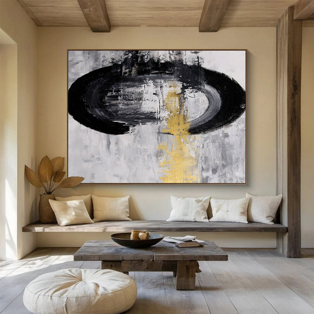 Black, White & Gold Minimalist Abstract Painting On Canvas DKS016