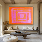 Pink and Orange Geometric Layers - Color Field Abstract Painting On Canvas DKS368