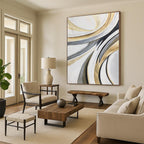 “Flowing Gold - Grey - White Abstract Ribbons” - Elegant Abstract Painting On Canvas PS0320