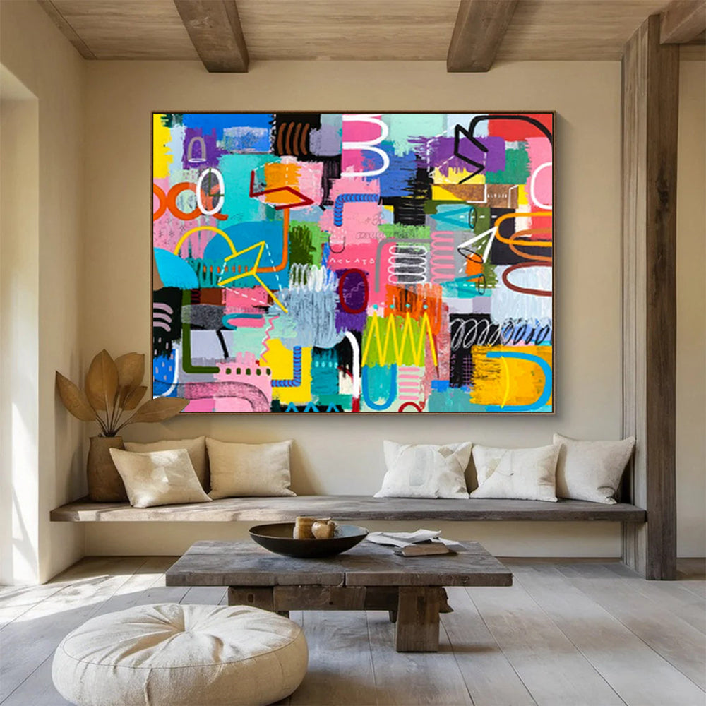 “Vibrant Mixed Shapes and Patterns” Pop Art Inspired Abstract Painting On Canvas PT1811