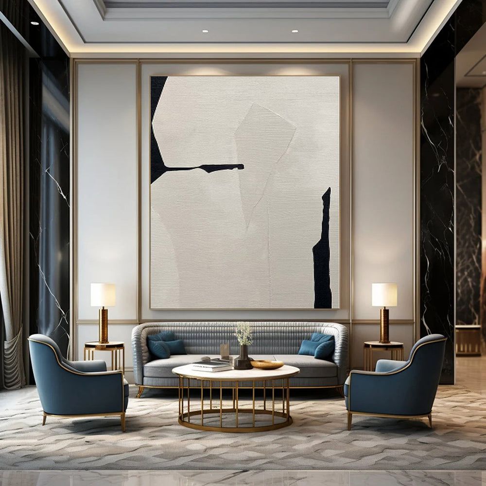 “Black - White Geometric Fragment” - Modern Abstract Painting On Canvas PS0146