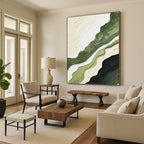 “Green and Beige Wavy Layers” - Nature - Inspired, Textured Abstract Painting On Canvas PT1486