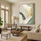 “Green and Gold Abstract” - Luxurious, Abstract Painting On Canvas PT1495