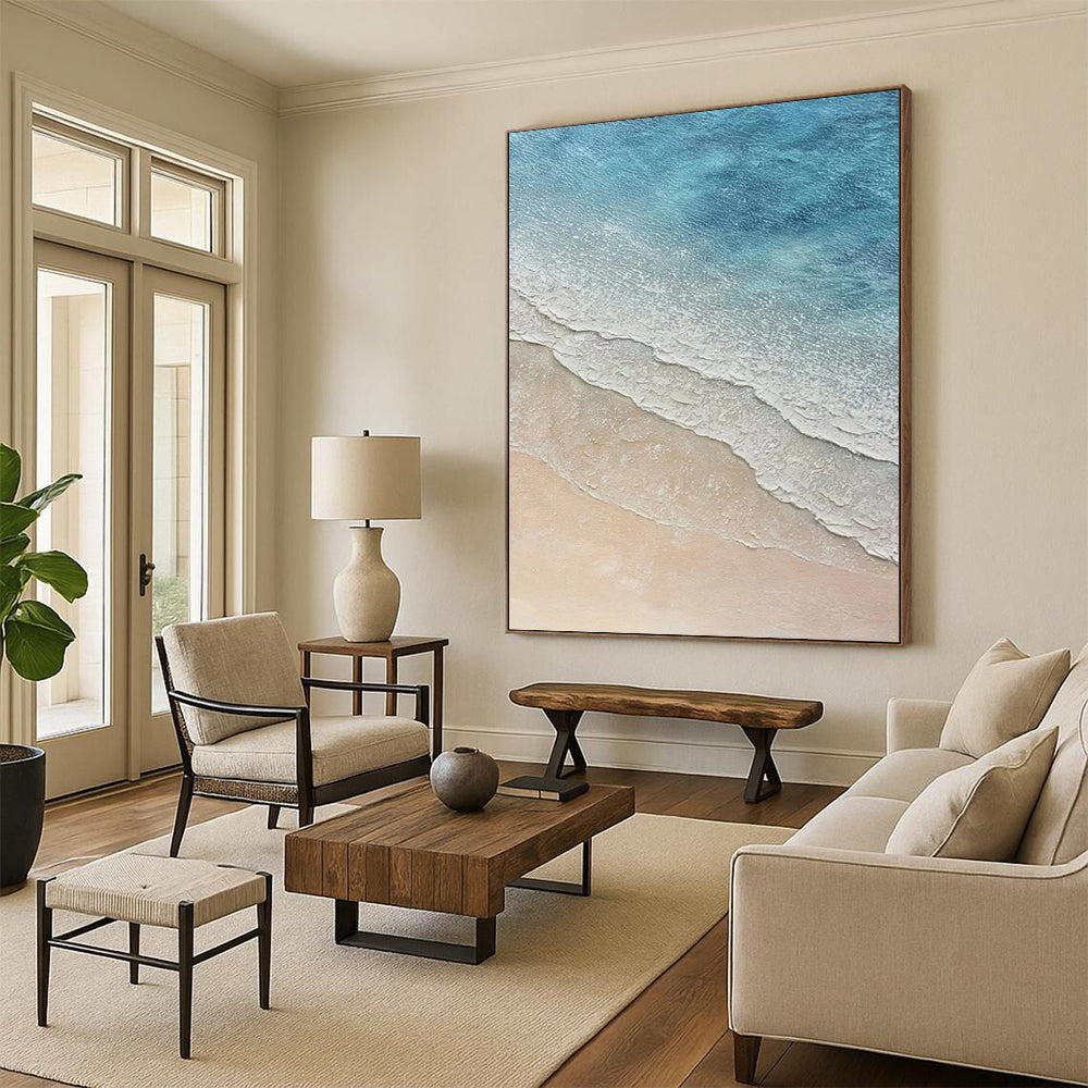 “Aerial Beach Waves” - Serene Coastal Landscape Painting On Canvas DS314