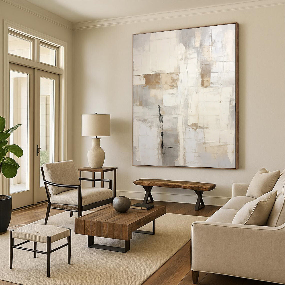 “Neutral - Toned Grid Abstract” - Minimalist Abstract Painting On Canvas PT1255