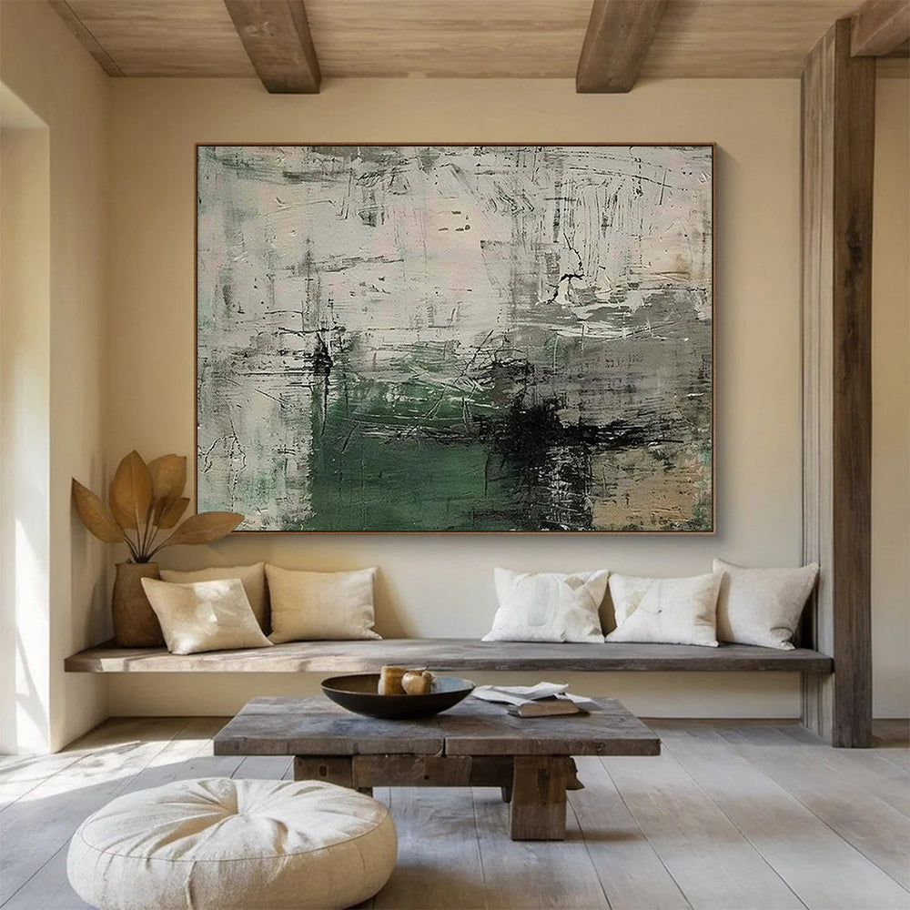 “Gray - Green Abstract Textures” - Industrial - Style Abstract Painting On Canvas PT1577