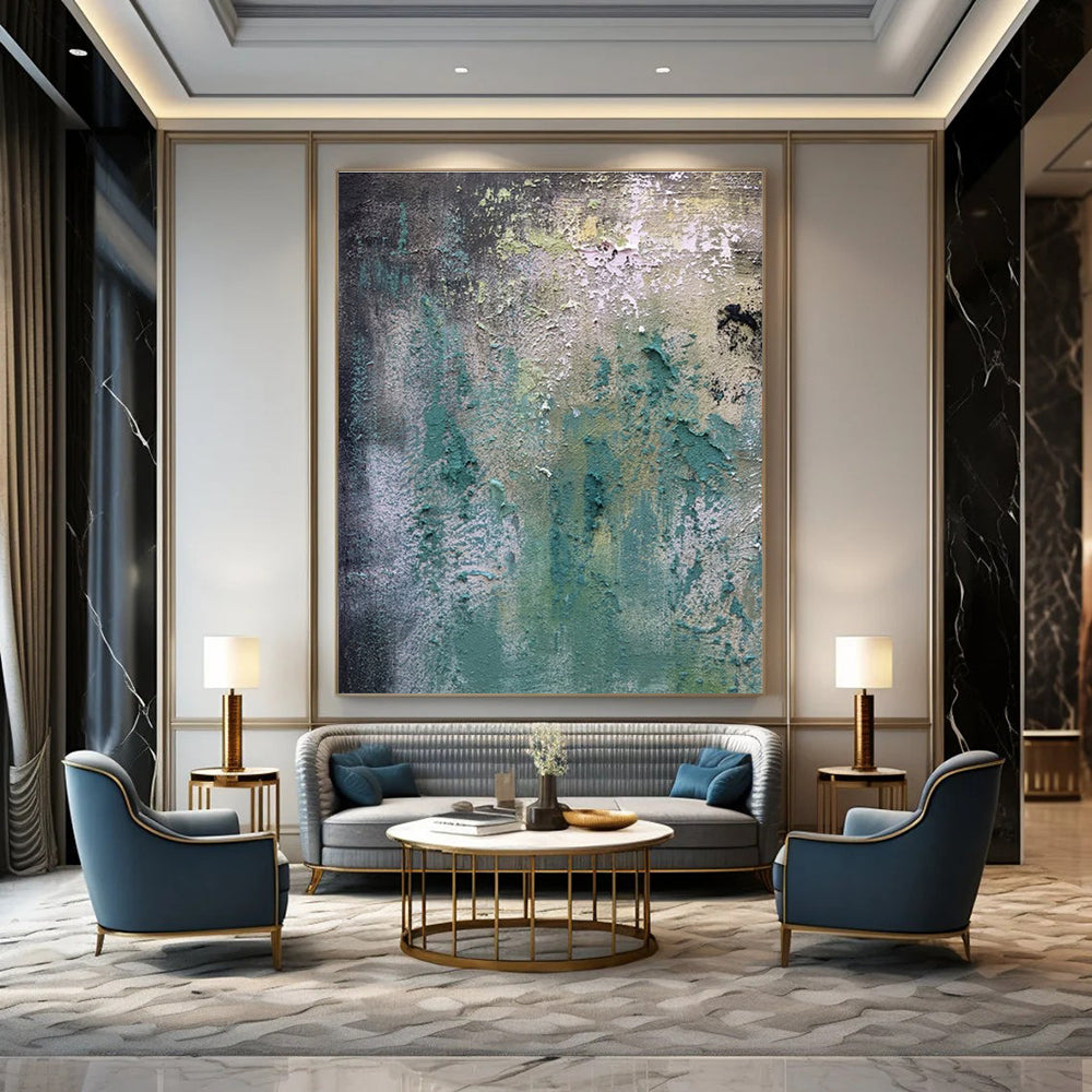 Green, Blue, Gray, Yellow with Textured Layers "Weathered Dream" Abstract Painting On Canvas PS1472