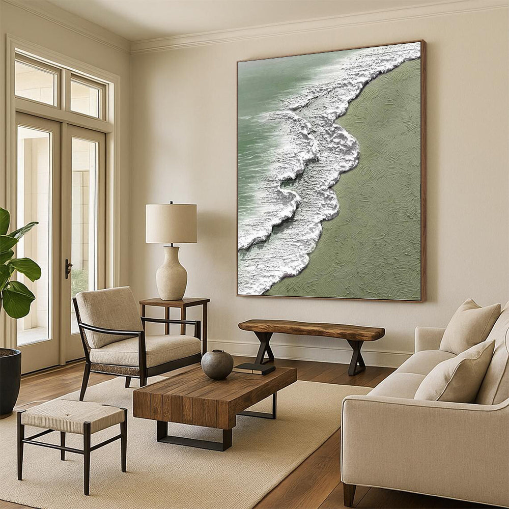 “Textured Beach Wave Scene” - Impasto Landscape Painting On Canvas PT1200