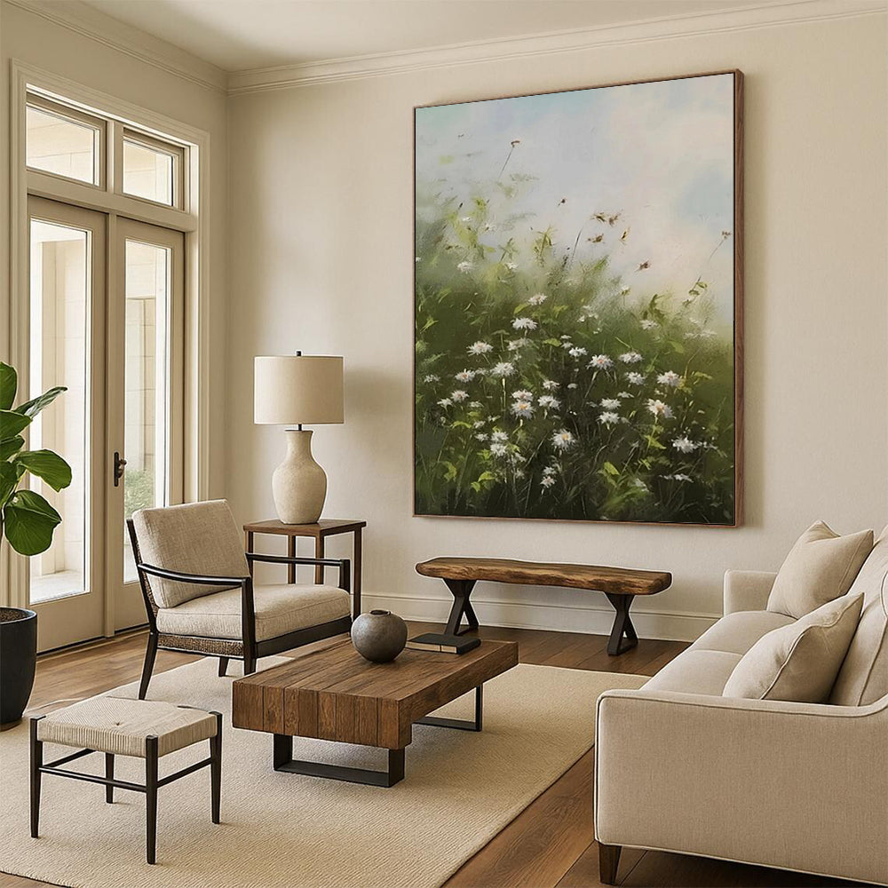 Dreamy Daisy Field, Impressionistic Nature, Monet - Inspired Light, Painting On Canvas PT2108