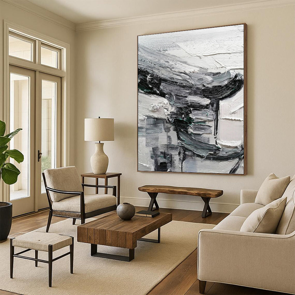 “Grey - Black Textured Abstract” - Abstract Expressionist Painting On Canvas PT1297