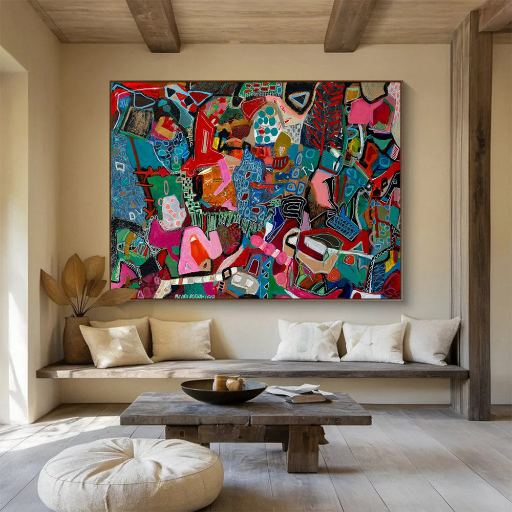 “Vibrant Abstract Mosaic” - Cubist - Inspired Painting On Canvas PT242