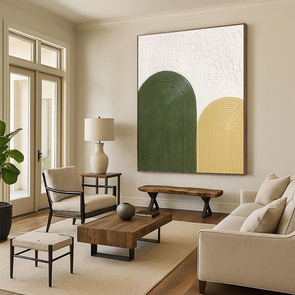 “Green - Yellow Arch Textures” - Minimalist Abstract Painting On Canvas PT1176