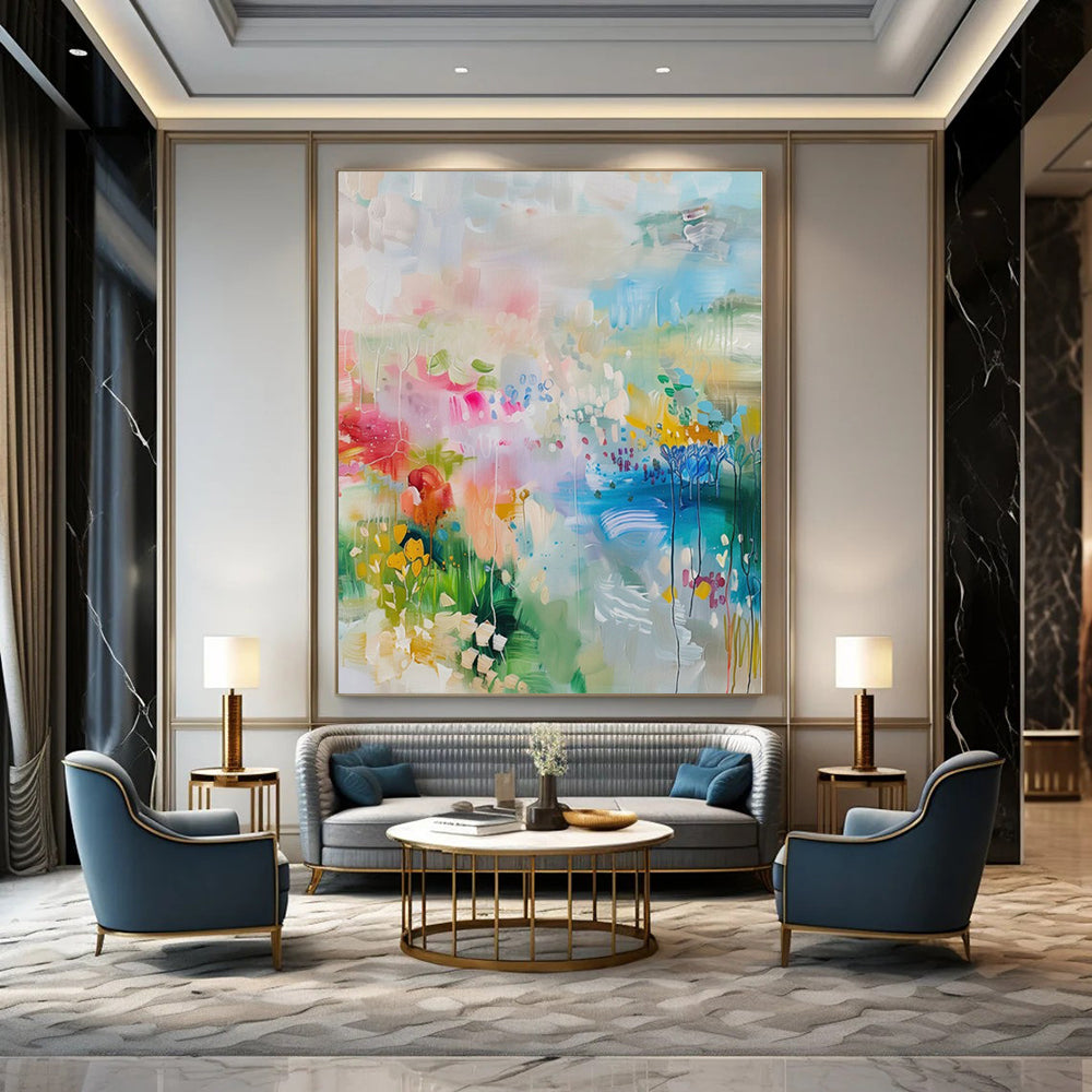 Bright Colors with Floral Suggestions "Bloom Burst" Abstract Painting On Canvas PS1180