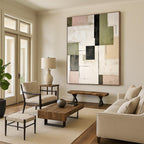 “Geometric Contrasts” - Green, Black, Pink Abstract Geometric Painting On Canvas PS0397