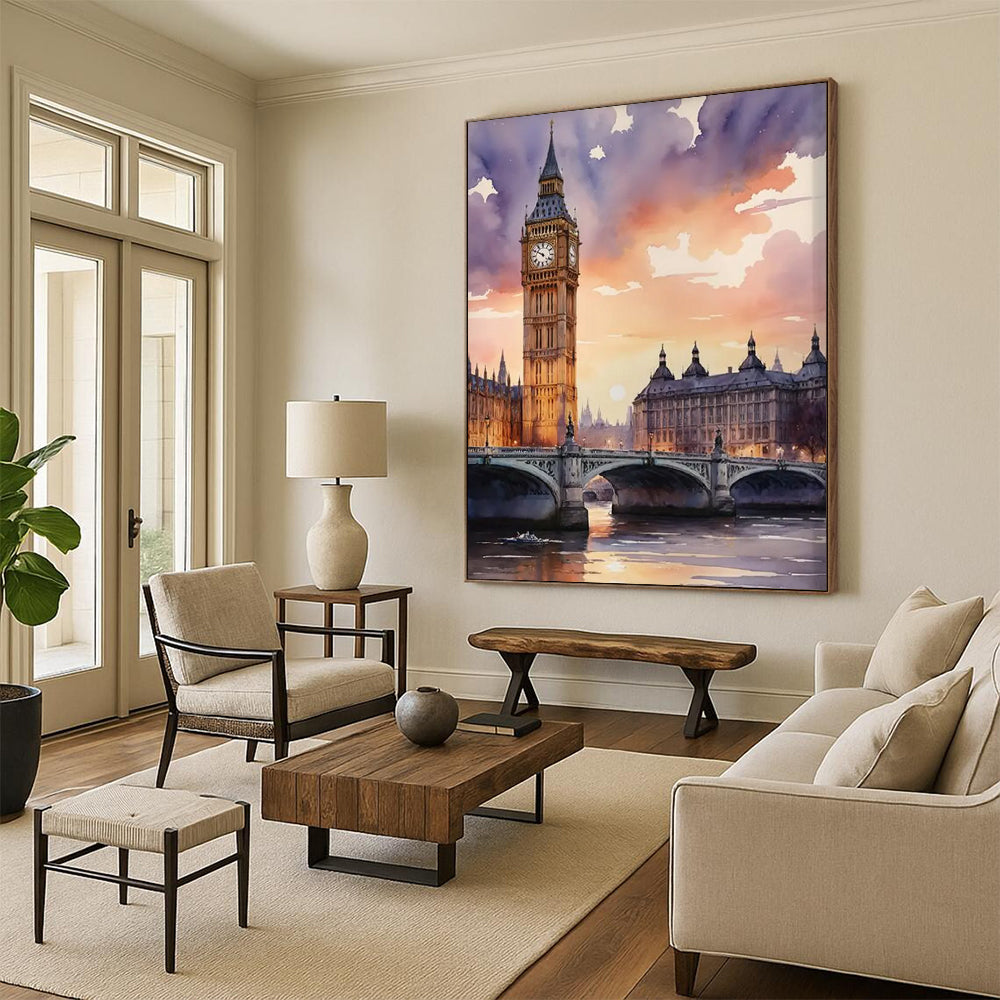 Watercolor Big Ben Scene Painting On Canvas DS091