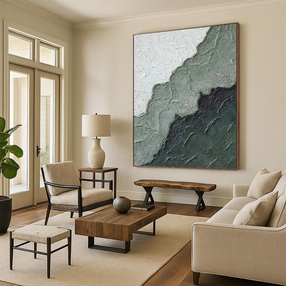 “Textured Green - Grey Abstract” - Minimalist Abstract Painting On Canvas PT1212