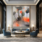 Gray, Orange, and Black Dripping, "Urban Rhythm" – Abstract Expressionist Painting On Canvas PS1005