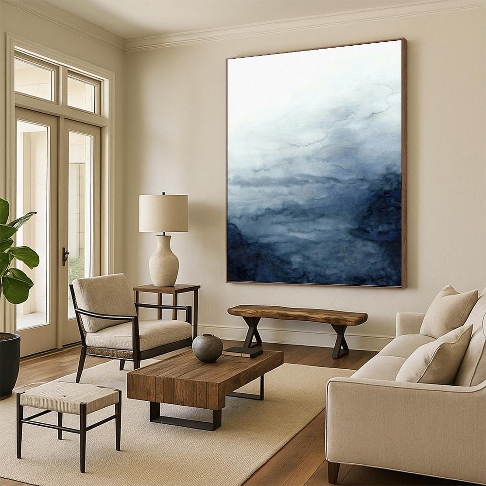 “Soft Blue - Grey Clouds: Watercolor Abstract” - Ethereal Sky Painting On Canvas PT0939