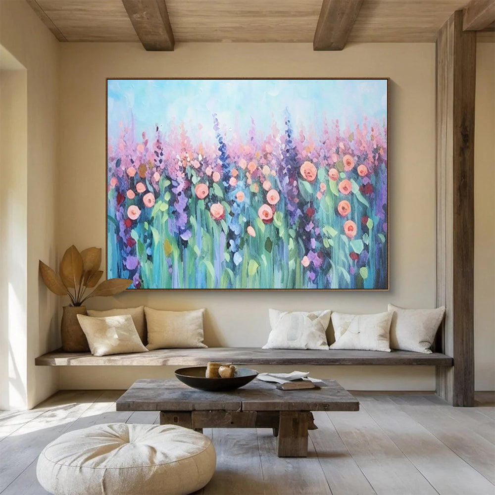 “Pastel Flower Field” - Impressionistic Floral Painting On Canvas PT229
