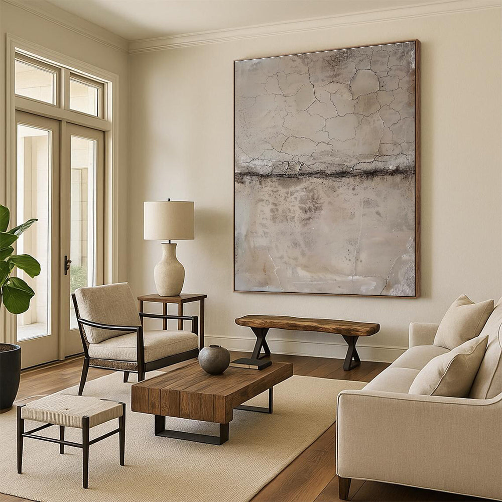 “Cracked Beige Texture” - Beige Abstract Minimalist Painting On Canvas PS0703