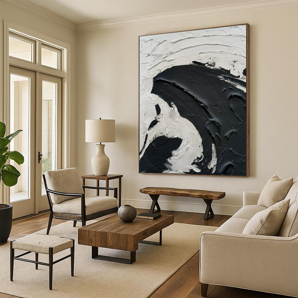 “Bold Black and White Textured Swirls” - Dynamic Abstract Painting On Canvas DS389