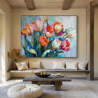 “Colorful Abstract Tulips” - Vibrant Blooms “Lively Bouquet” Painting On Canvas PT1662
