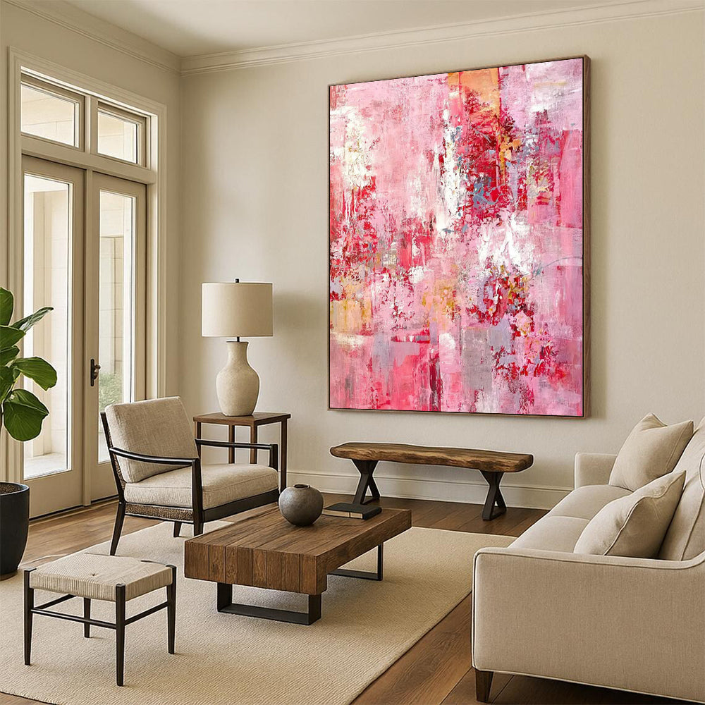 “Pink Abstract Rhapsody” - Expressionist Abstract Painting On Canvas PT2300