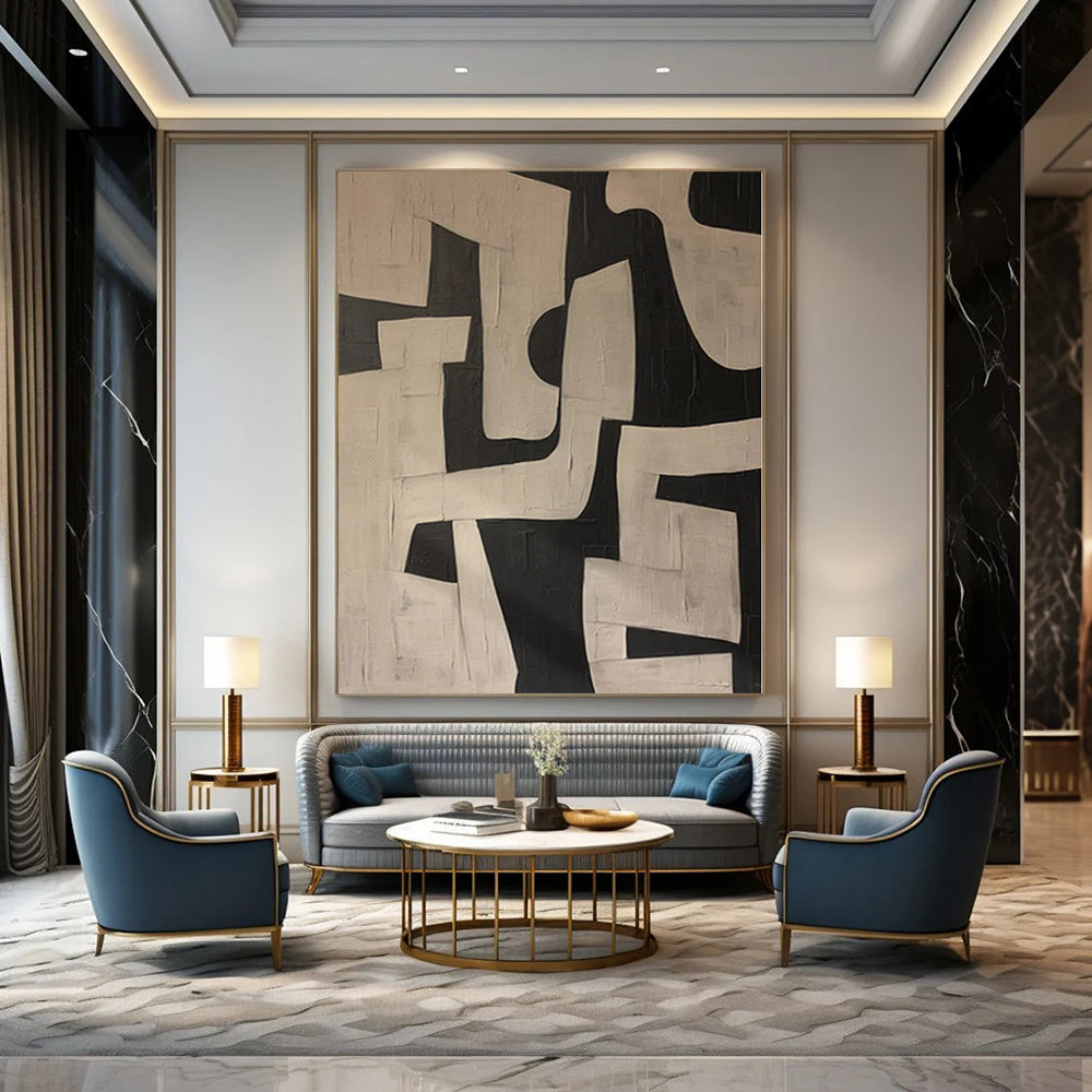 “Black - White Geometric Abstract” - Modern Abstract Painting On Canvas PS0122