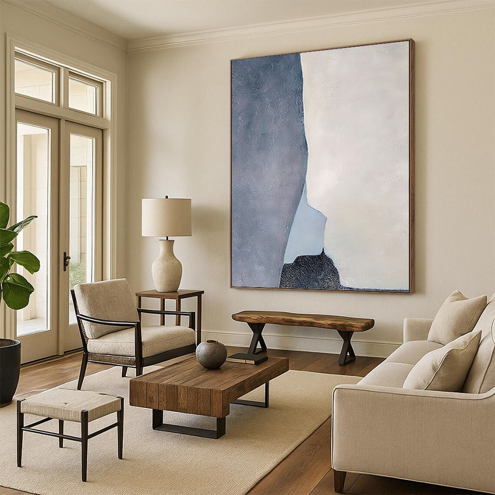 “Geometric Gray and White Shapes” - Abstract, Structural Painting On Canvas PT1539