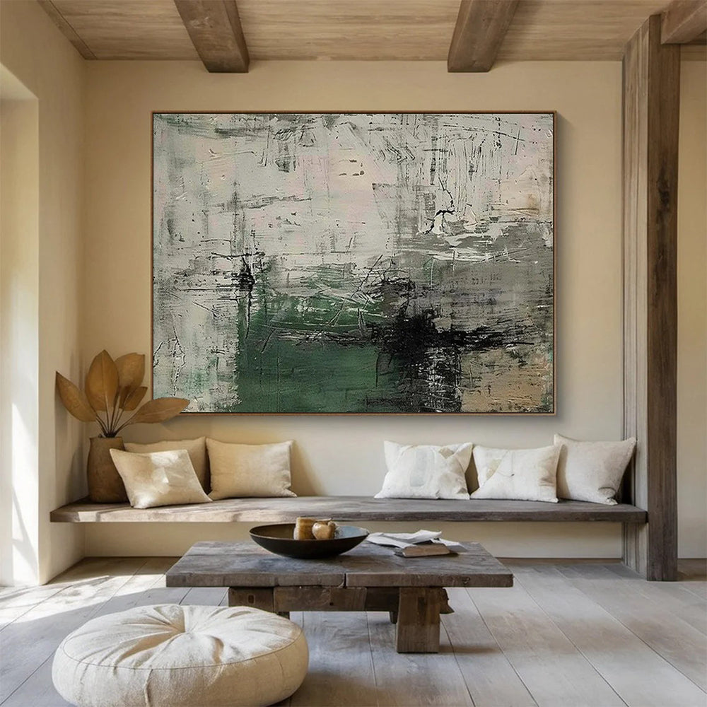 Grey and Green Abstract Layers Abstract Expressionist Painting On Canvas DKS151