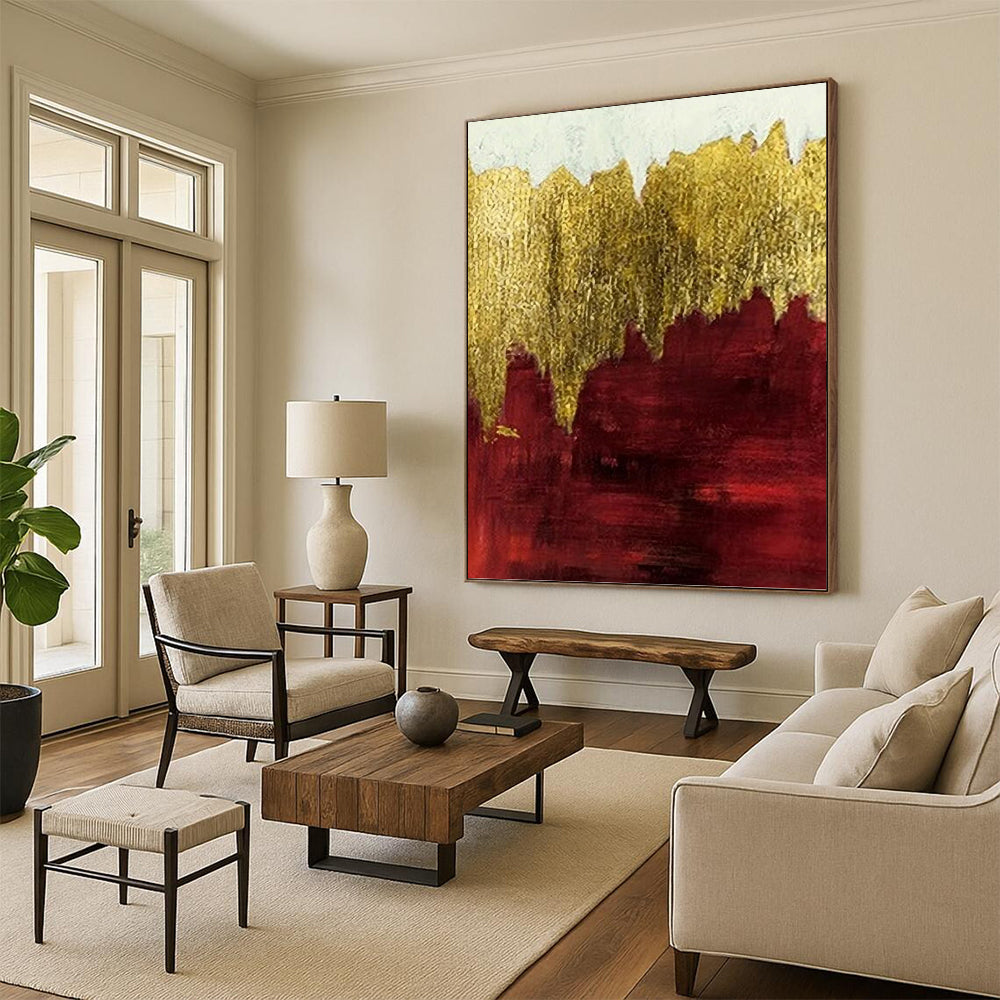 “Gold - Burgundy Abstract” - Abstract Expressionist Painting On Canvas PT1339