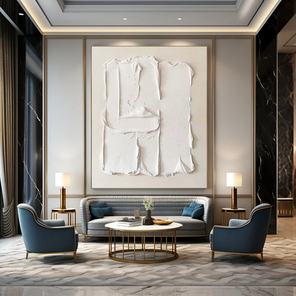 “White Textured Minimalist” - 3D Abstract Painting On Canvas PS0145