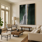 “Green - Grey - Gold Abstract Flow” - Abstract Expressionist Painting On Canvas PT1203