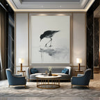 Black - White Bird Reflection, "Ink Bird" – Minimalist Ink - Style Painting On Canvas PS0933