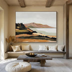 “Minimalist Coastal View” - Brown, Green & Blue Landscape, Modern Oil Painting On Canvas DKS729
