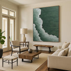 “Green and White Coastal Waves” - Seascape, Green - and - White Painting On Canvas PT1501