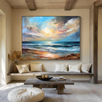 Vibrant Sunset Beach - Colorful Seascape Painting On Canvas DKS338