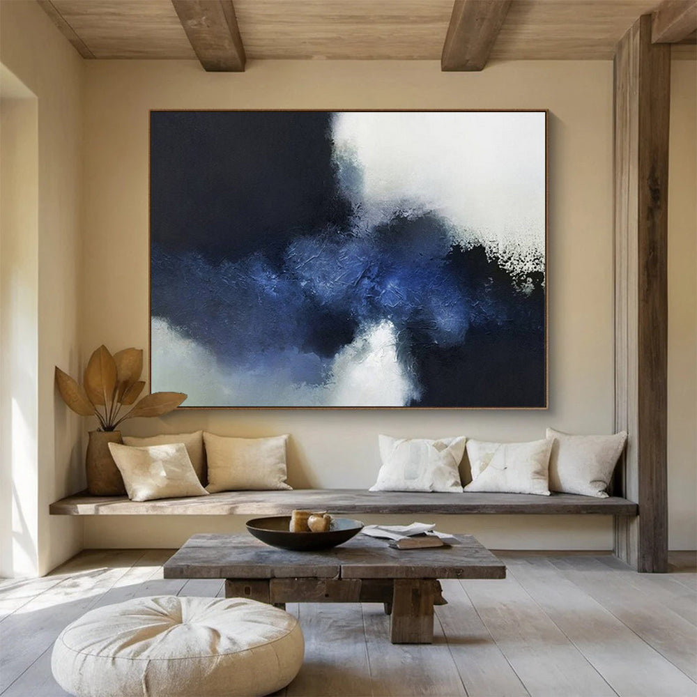 “Blue - White Abstract Clouds” - Monochromatic “Ethereal Skies” Painting On Canvas PT1661